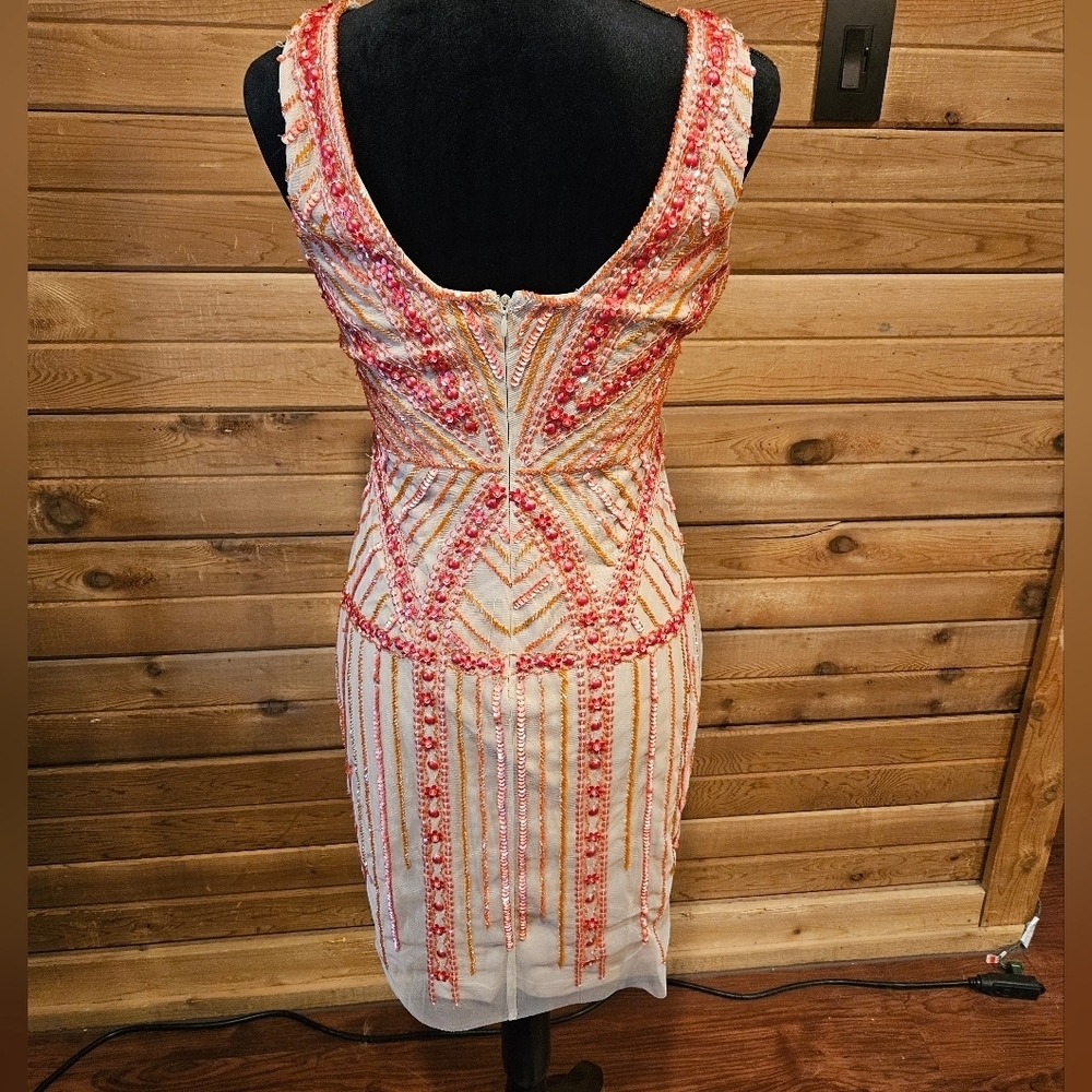 Sequin Beaded Mesh Gianni Bini Mini Dress Size 4 Pink & Nude - Picture 7 of 12